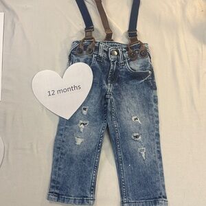 United Colors of Benetton - LIKE new denim pants with suspenders. Size 12 months